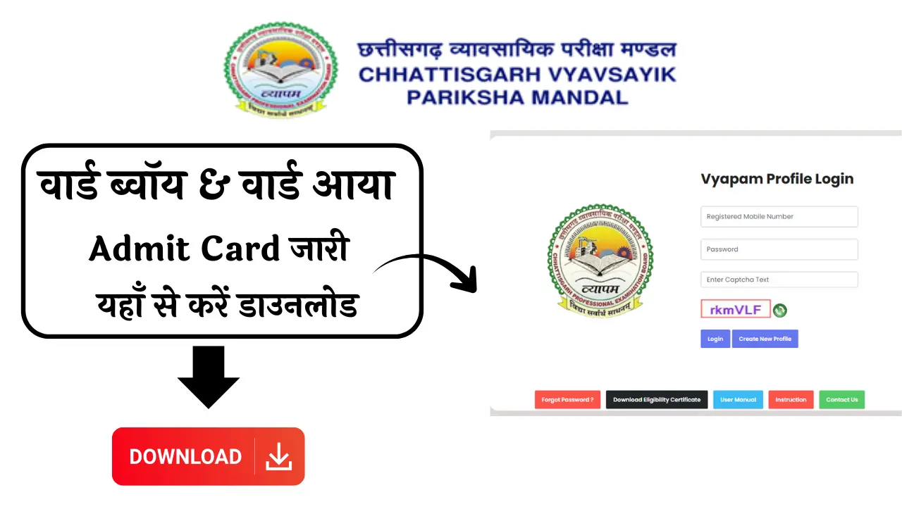 CG Vyapam Ward Boy and Aya Admit Card 2025